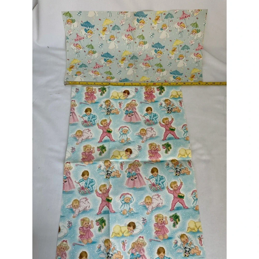 Vintage Wrapping Paper Gift Wrap Baby Shower Lot Babies Stork Bunnies